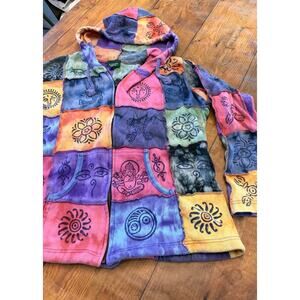 Sz XL - Boho Hippie Patchwork Hoodie